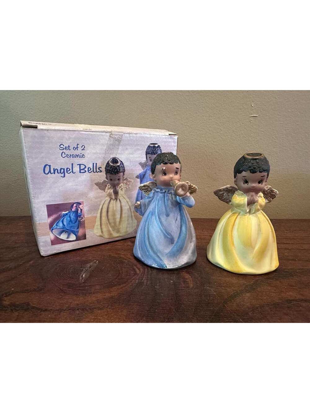 Vintage Giftco Ceramic Dark-Skinned Angel Bells - Set of 2